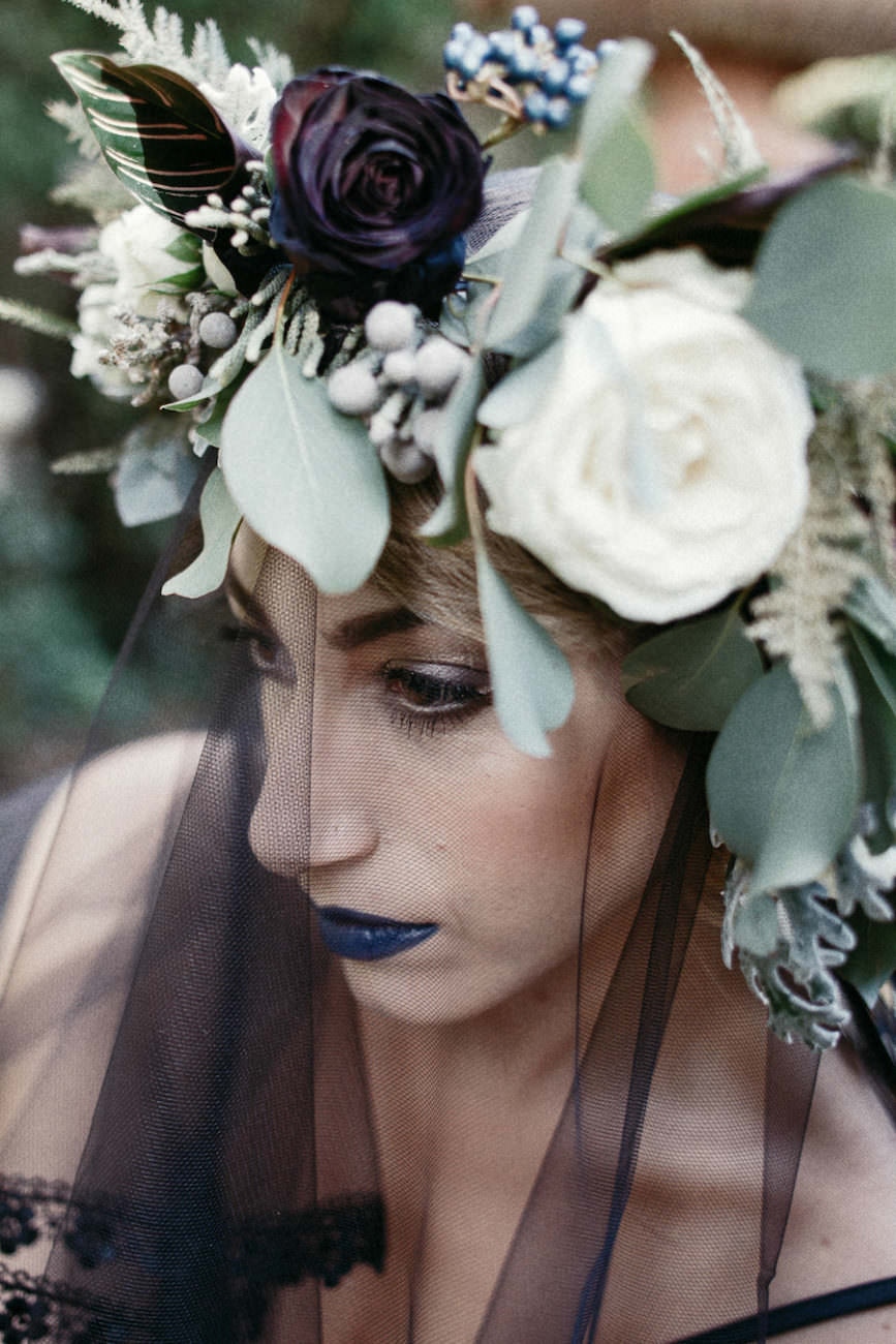 Style Shoot in Tuscany, Italy dark flowers bridal wedding crown