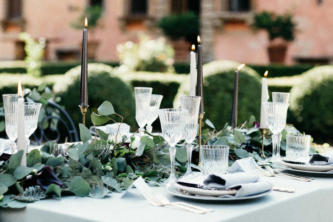 Style Shoot in Tuscany, Italy wedding decor idea for table setting with candles