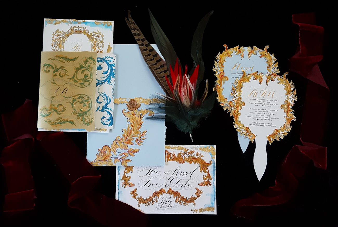 Couture Wedding Invitations menu and cards