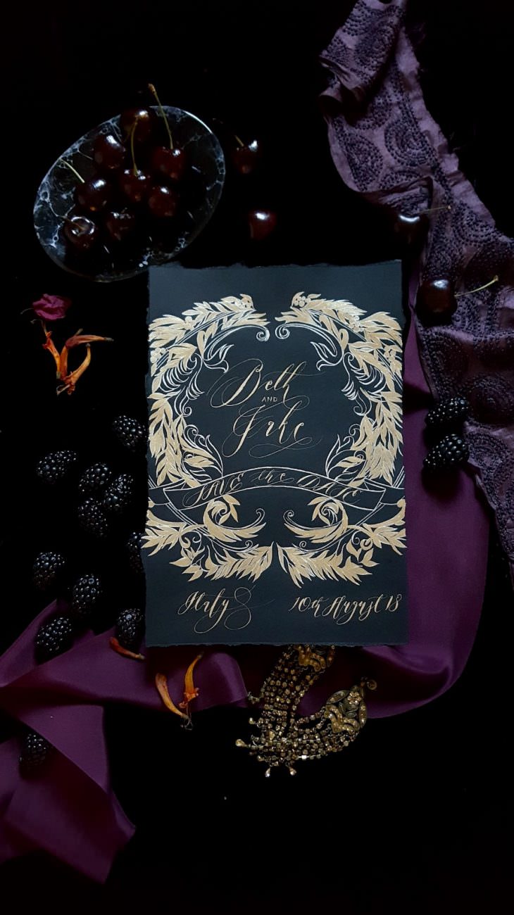 Hand Painted Wedding Stationery - Baroque Splendour save the dat