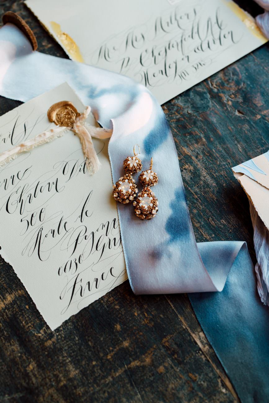 French Wedding Inspiration black wedding stationery details card with black calligraphy