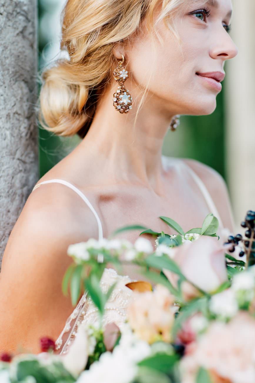 French Wedding Inspiration bride with earrings