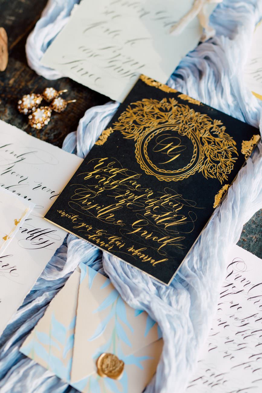 French Wedding Inspiration gold calligraphy