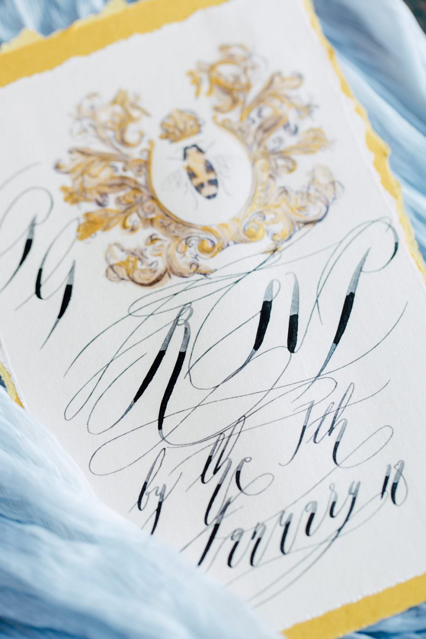 French Wedding Inspiration rsvp card with black calligraphy