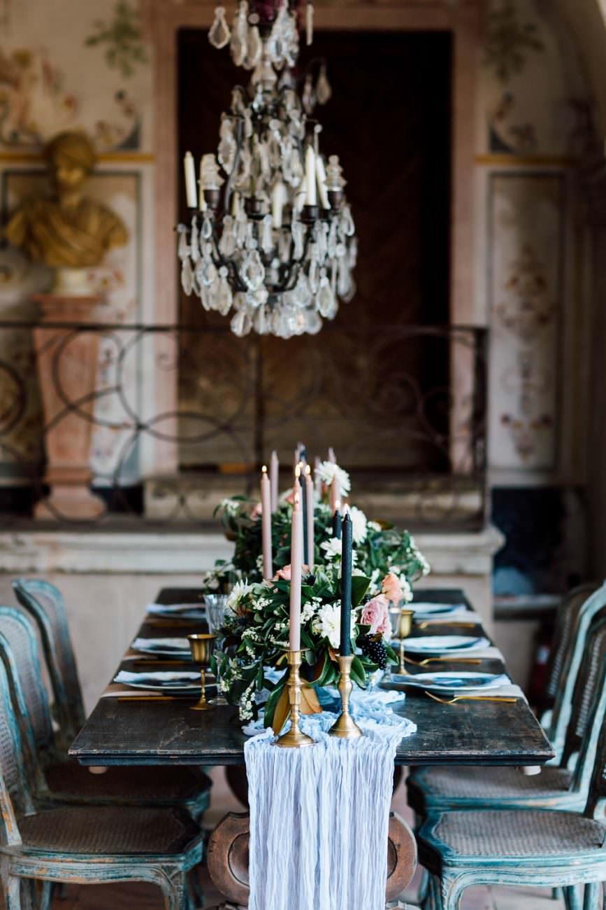 French Wedding Inspiration table and chandelier