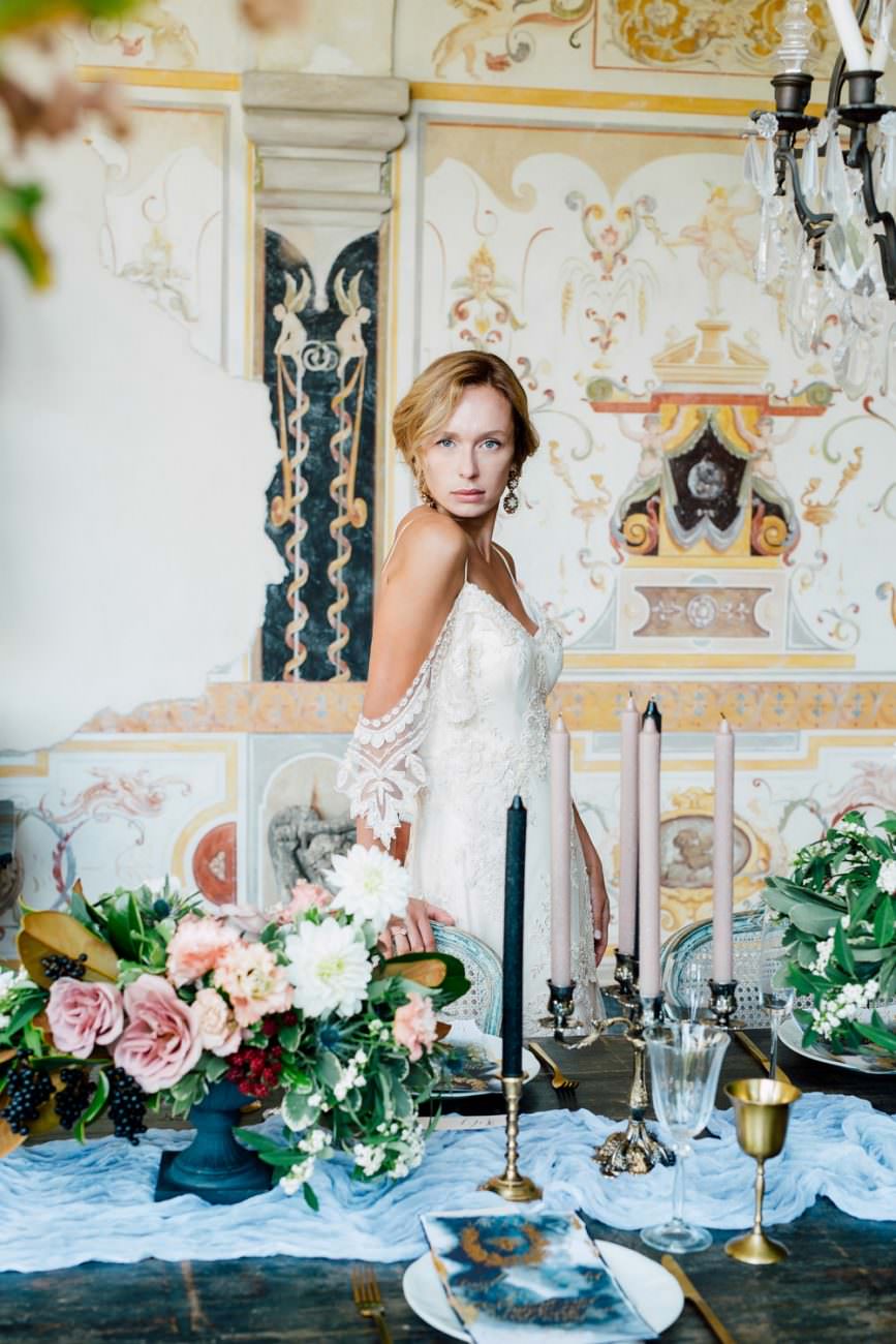 French Wedding Inspiration table setting in a luxury wedding venue with menu