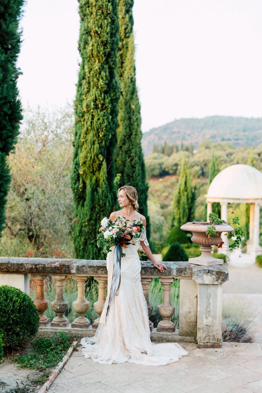 French Wedding Inspiration tall trees and wall