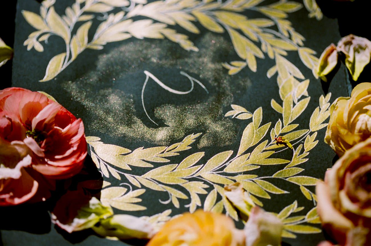 Black & gold hand painted wedding stationery LR table number close up copy