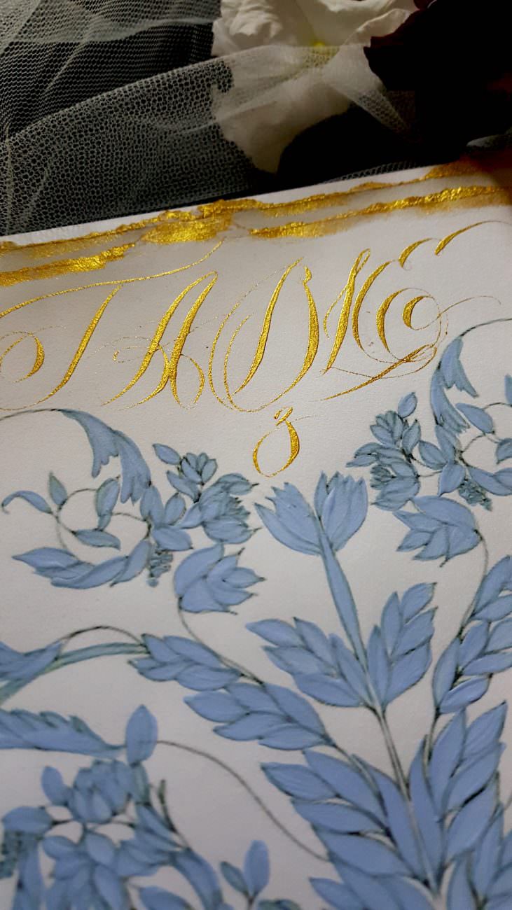 Hand Painted Wedding Invitations gold calligraphy