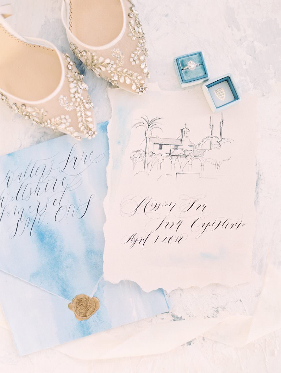 Orange Country wedding inspiration wedding venue illustration with ring