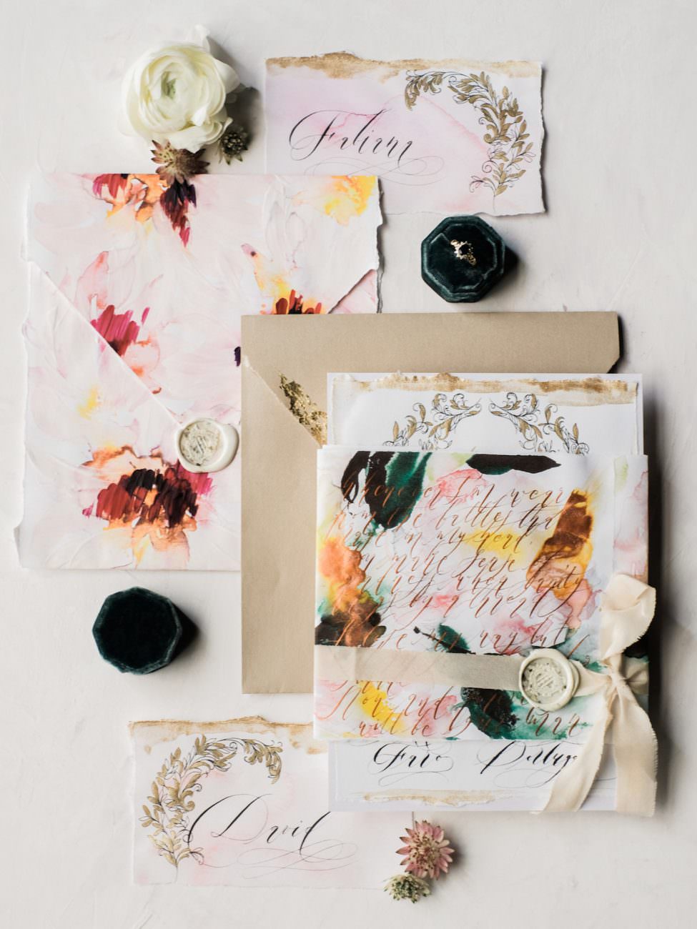 Palace Wedding Inspiration - hand painted wedding invitations
