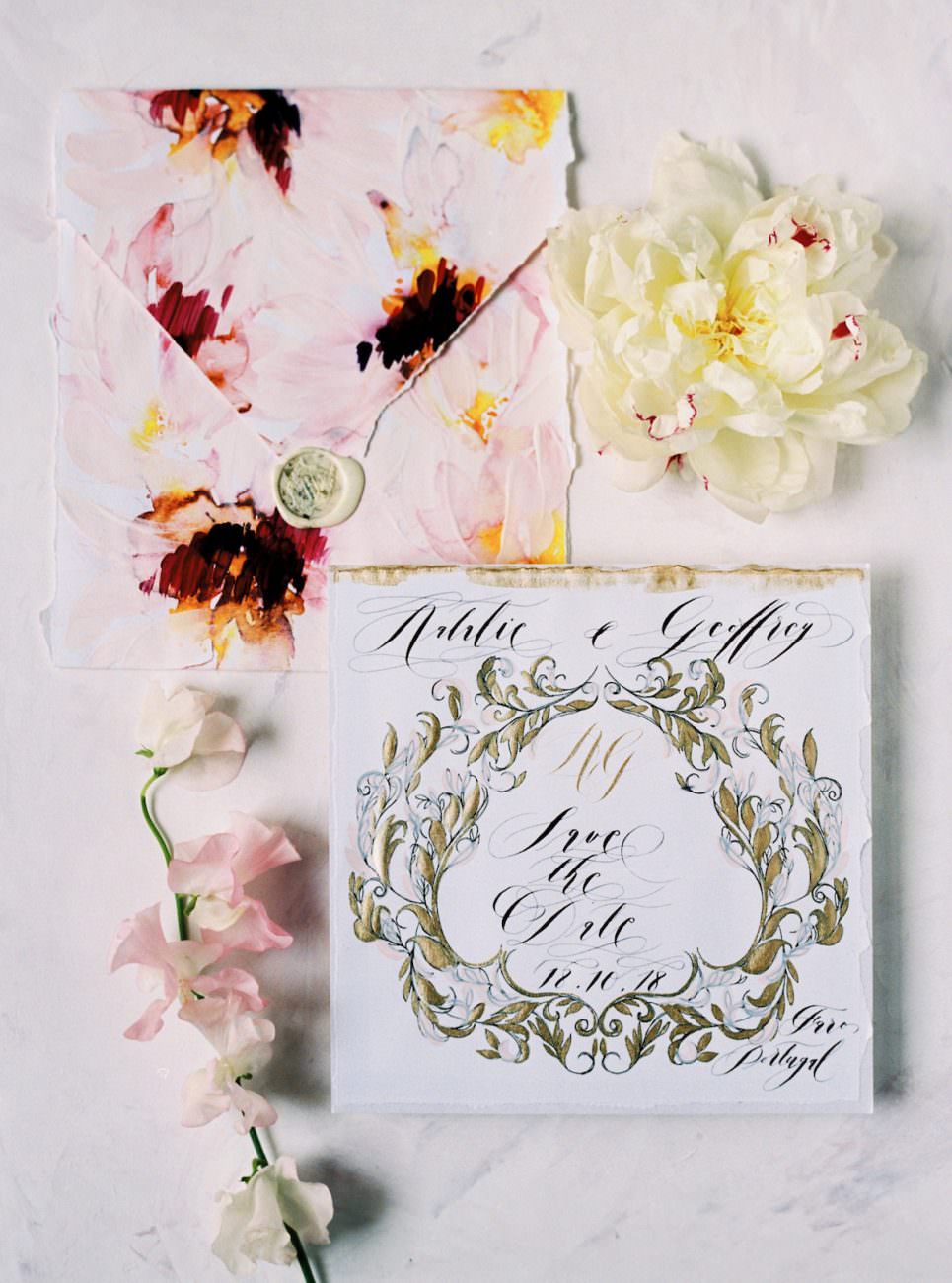 Palace Wedding Inspiration - save the date card and envelope
