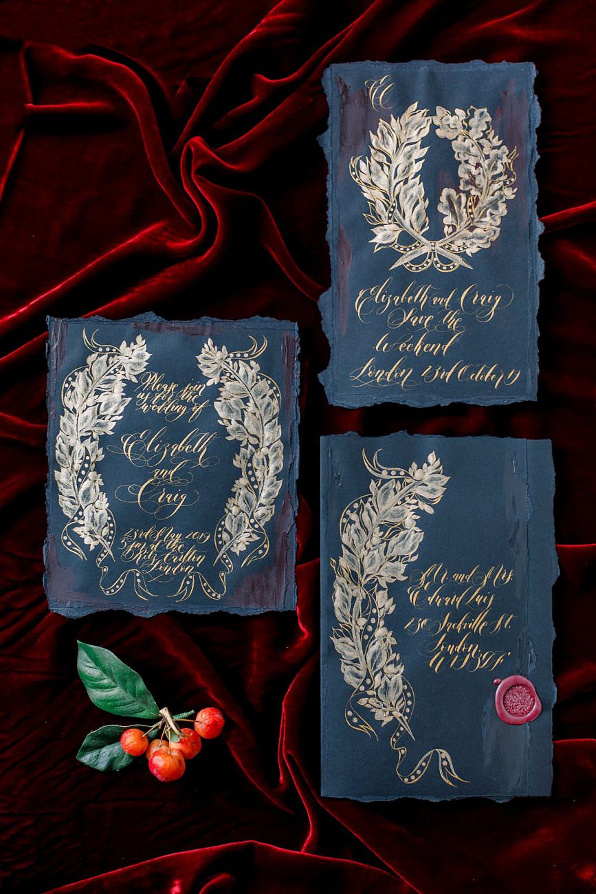 Baroque Wedding black wedding invitation suite with large envelope