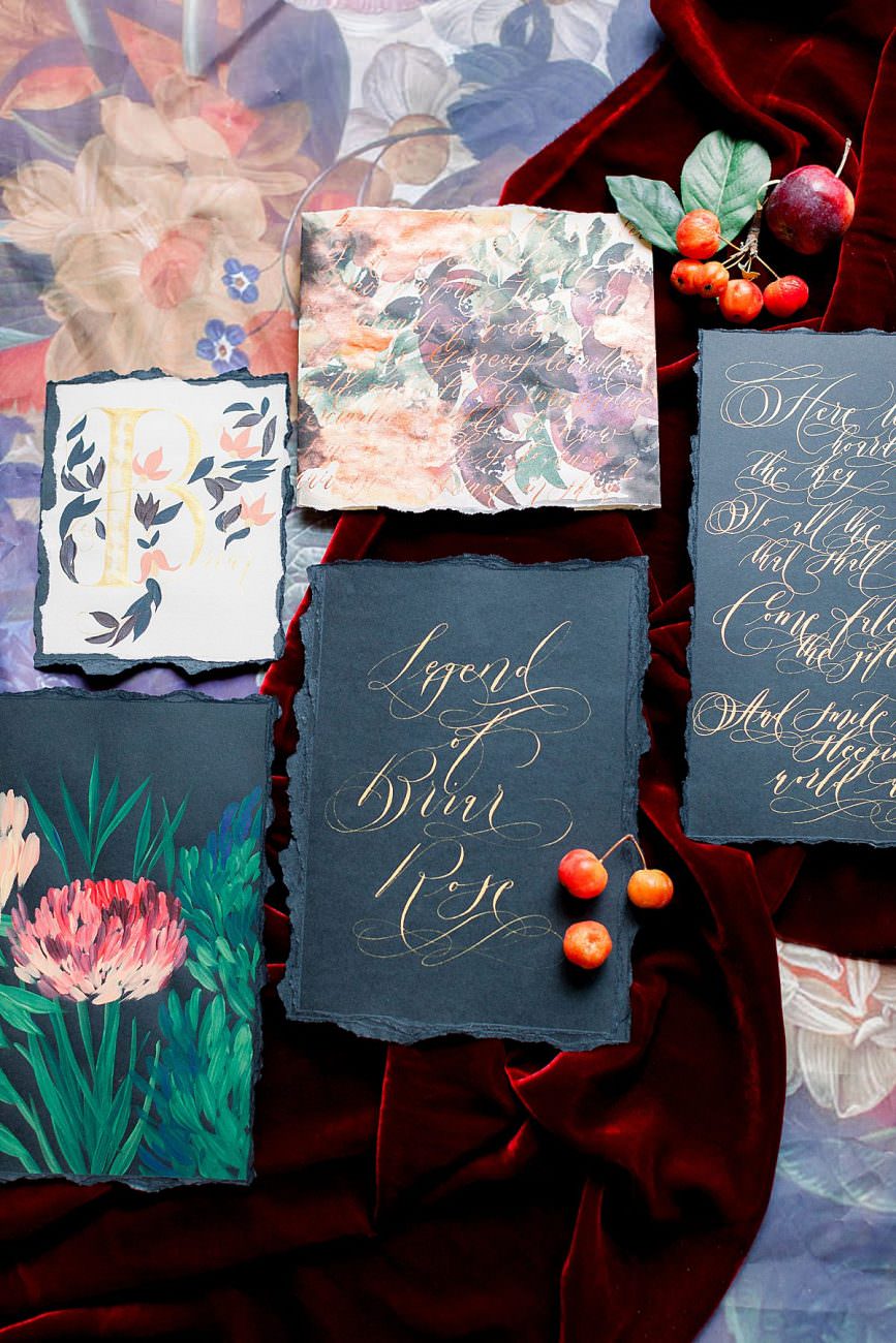 Baroque Wedding featuring a hand painted watercolour invitation wrap