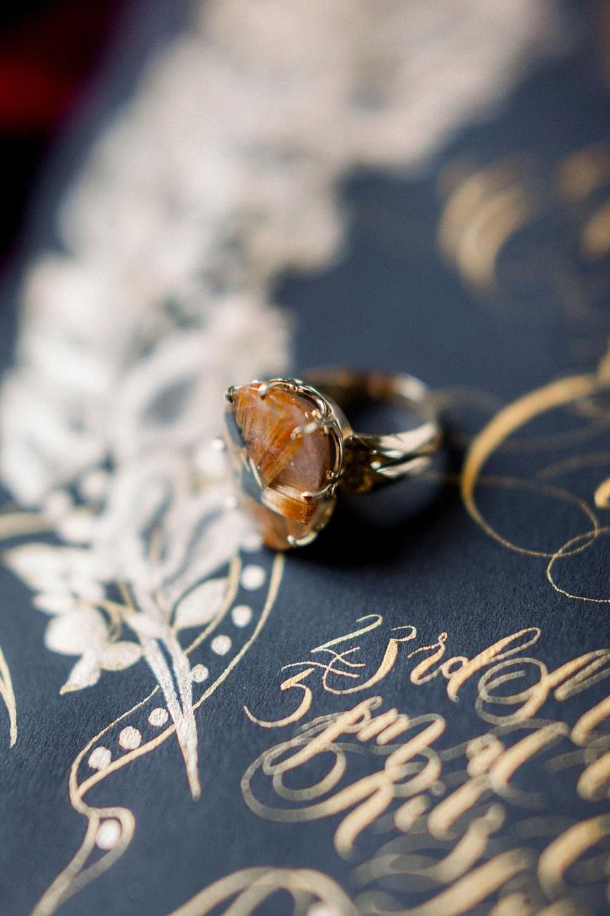 Baroque Wedding large ring on black wedding invitation