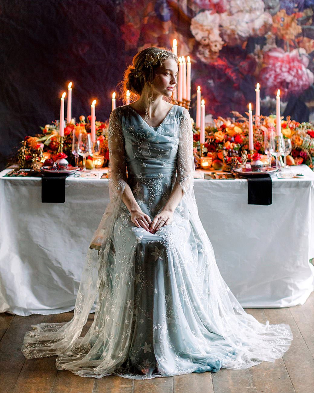 Baroque wedding ideas with a bride in a light blue and white dress
