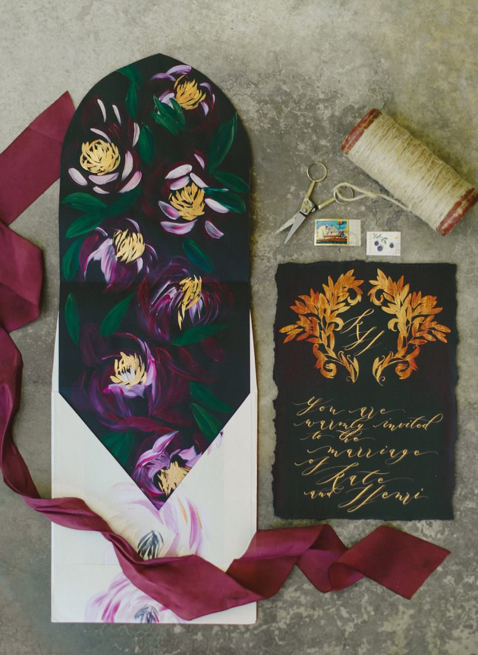Hand Painted Wedding Invitations custom envelope