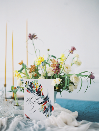 Hand Painted Wedding Invitations wedding menu with flowers