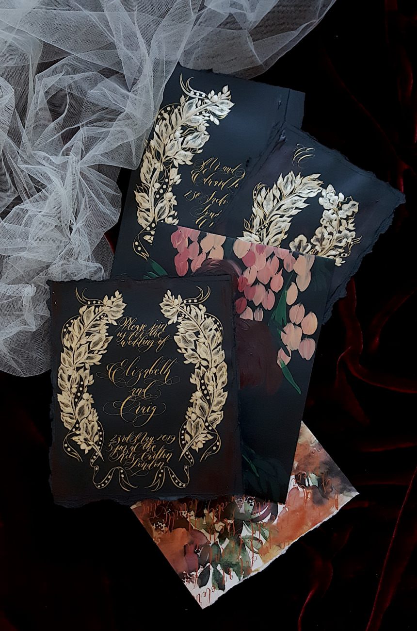 Black Tie Party Invitation with large gold crest