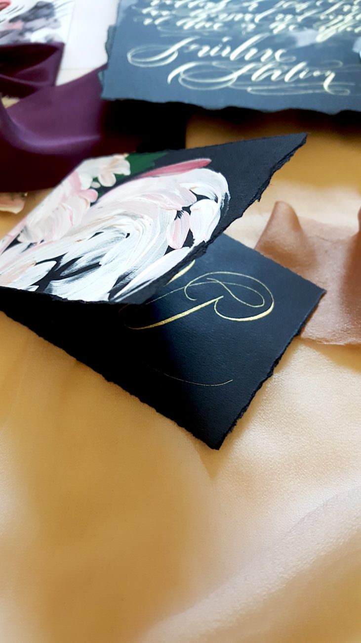 Black Bordeaux custom hand painted invitations rsvp card