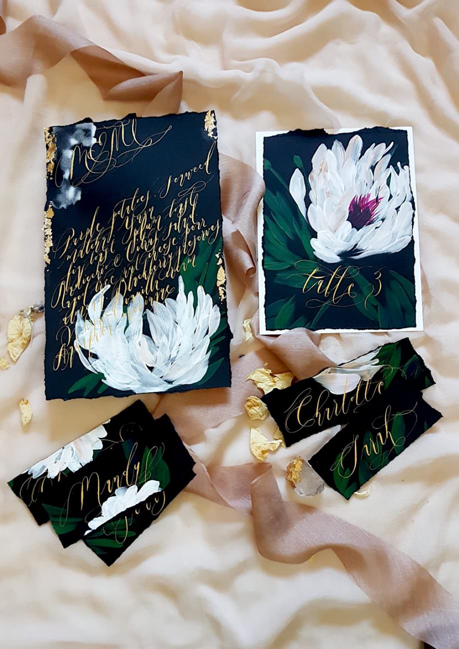 Custom Hand Painted Invitations menu and table number