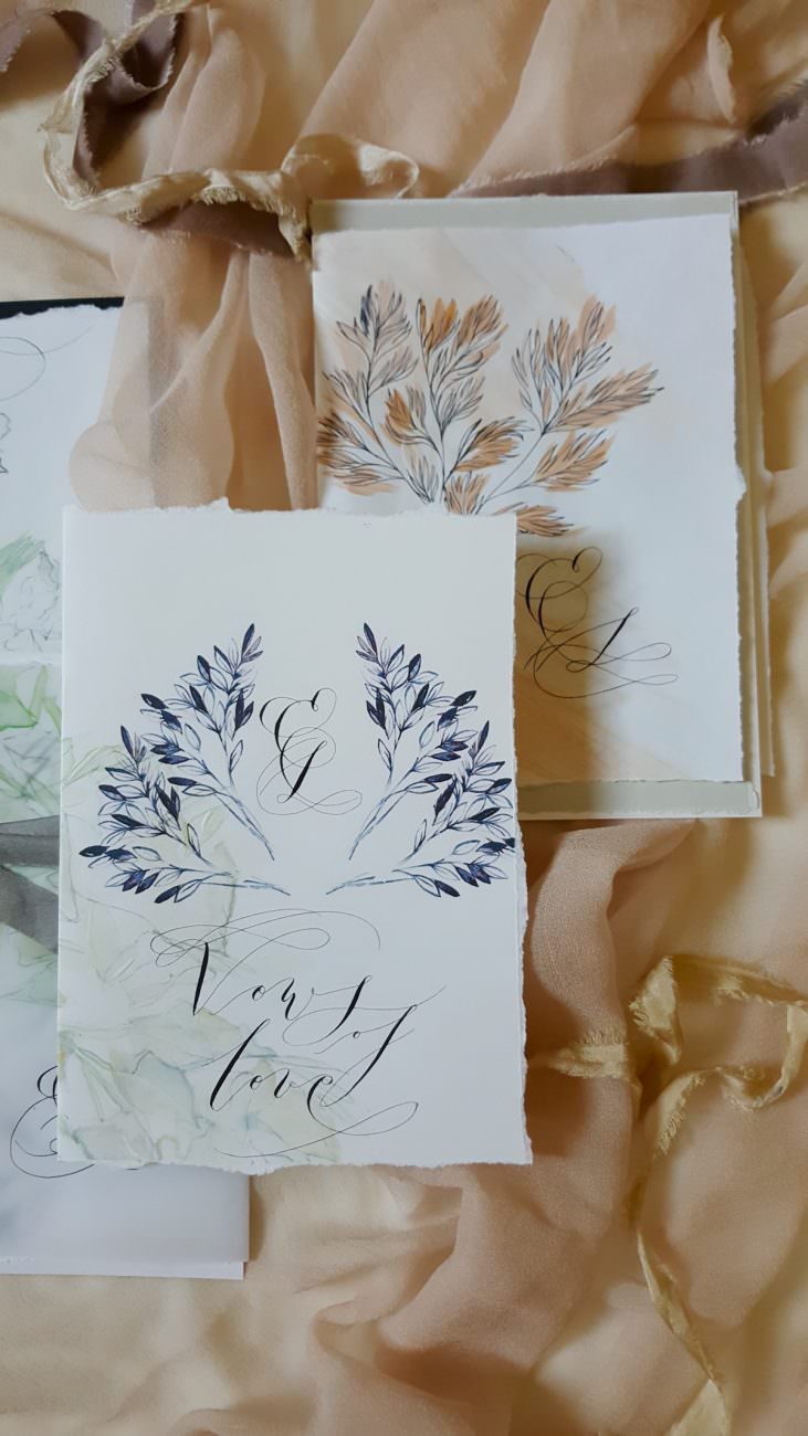 Watercolour Wedding Invitations green floral vow book