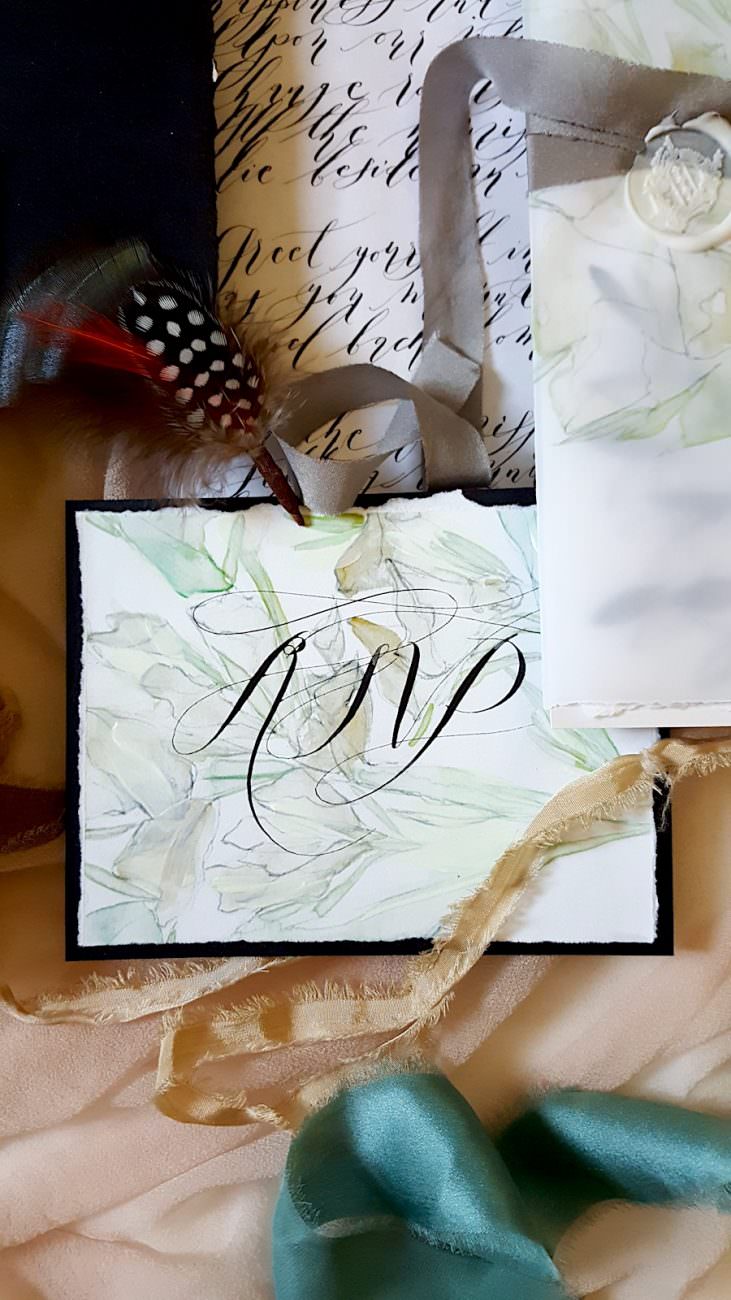Watercolour Wedding Invitations rsvp card in black calligraphy
