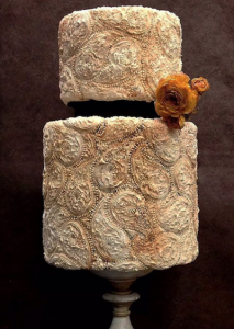 luxury wedding cake designers paisley designs in cream and brown icing