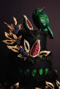 Luxury wedding cake designers emerald green bird