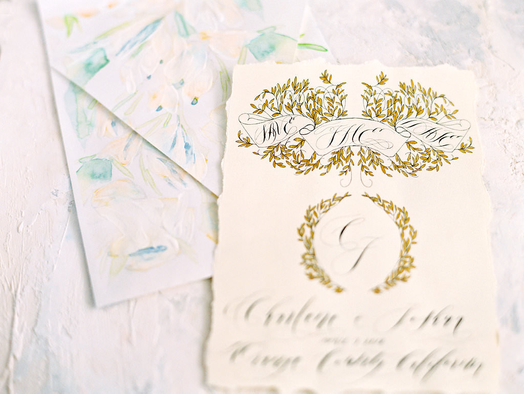 Custom Hand Painted Invitations gold save the date Crimson Letters