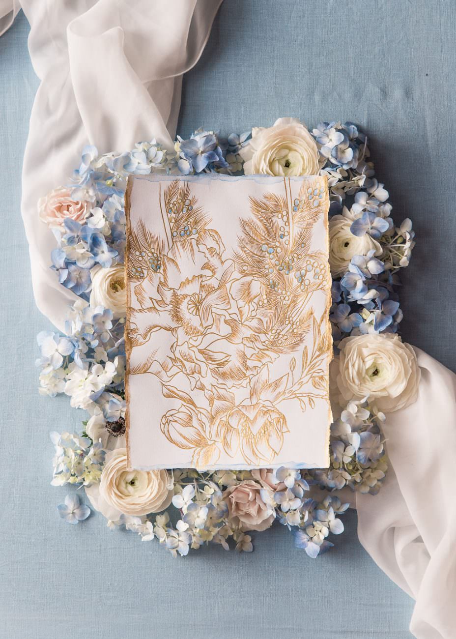White and gold wedding stationery