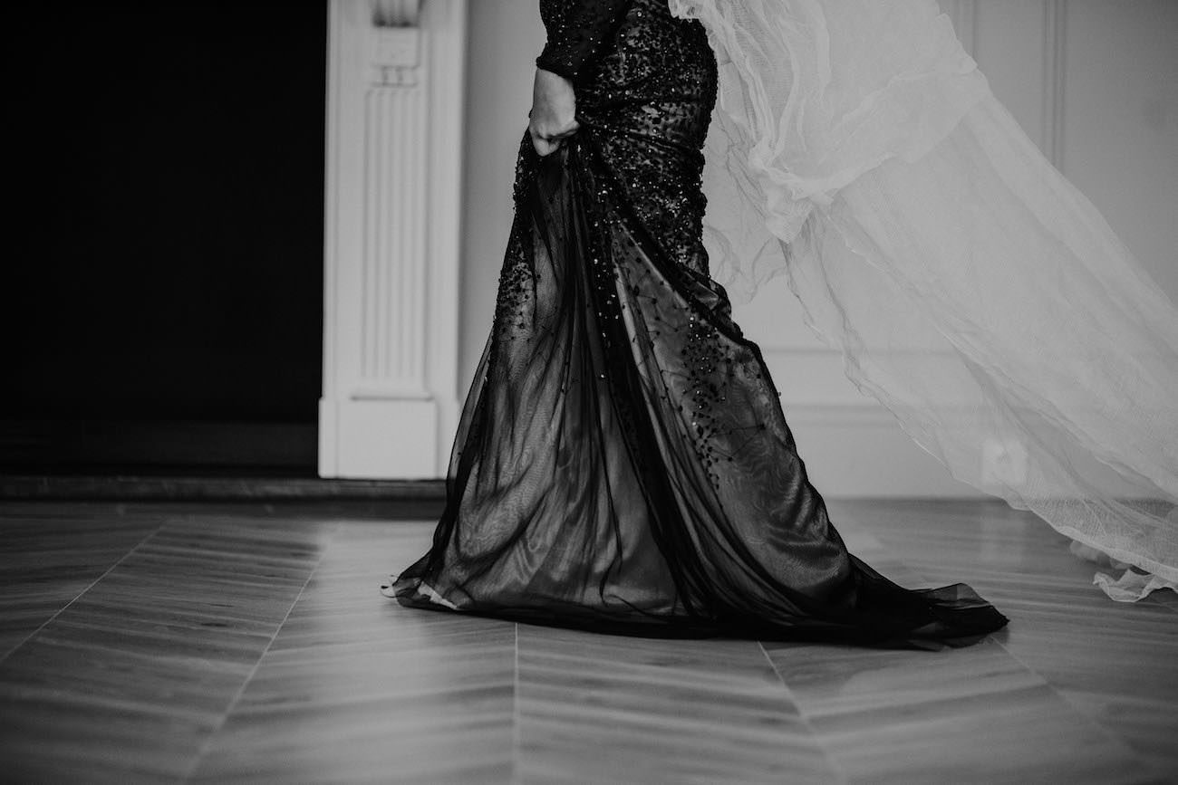 Fine Art Black Tie Wedding Inspiration Shoot Black dress bottom