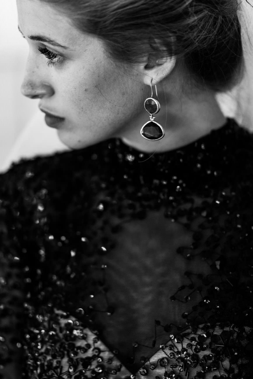 Fine Art Black Tie Wedding Inspiration Shoot bride looking to the side with veil