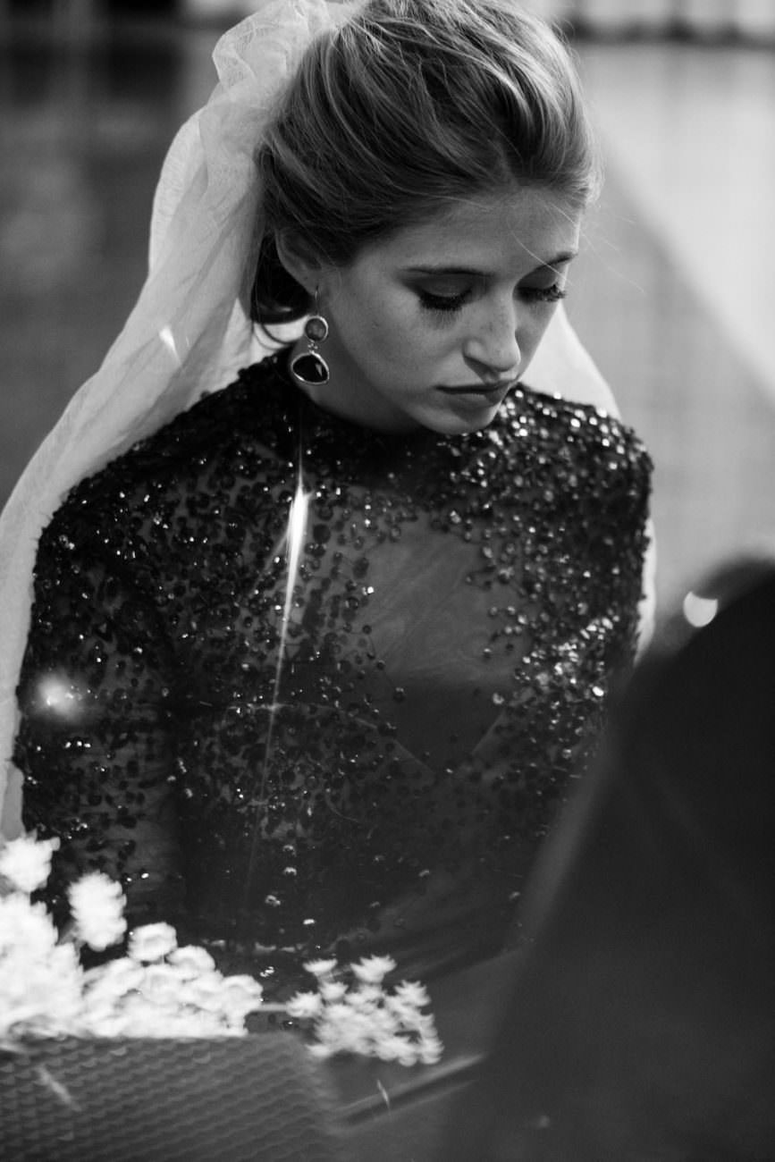 Fine Art Black Tie Wedding Inspiration Shoot bride on piano