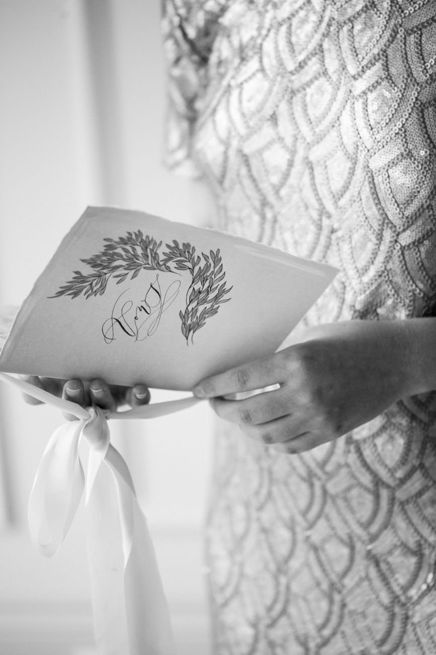 Fine Art Black Tie Wedding Inspiration Shoot with vow book in black and white