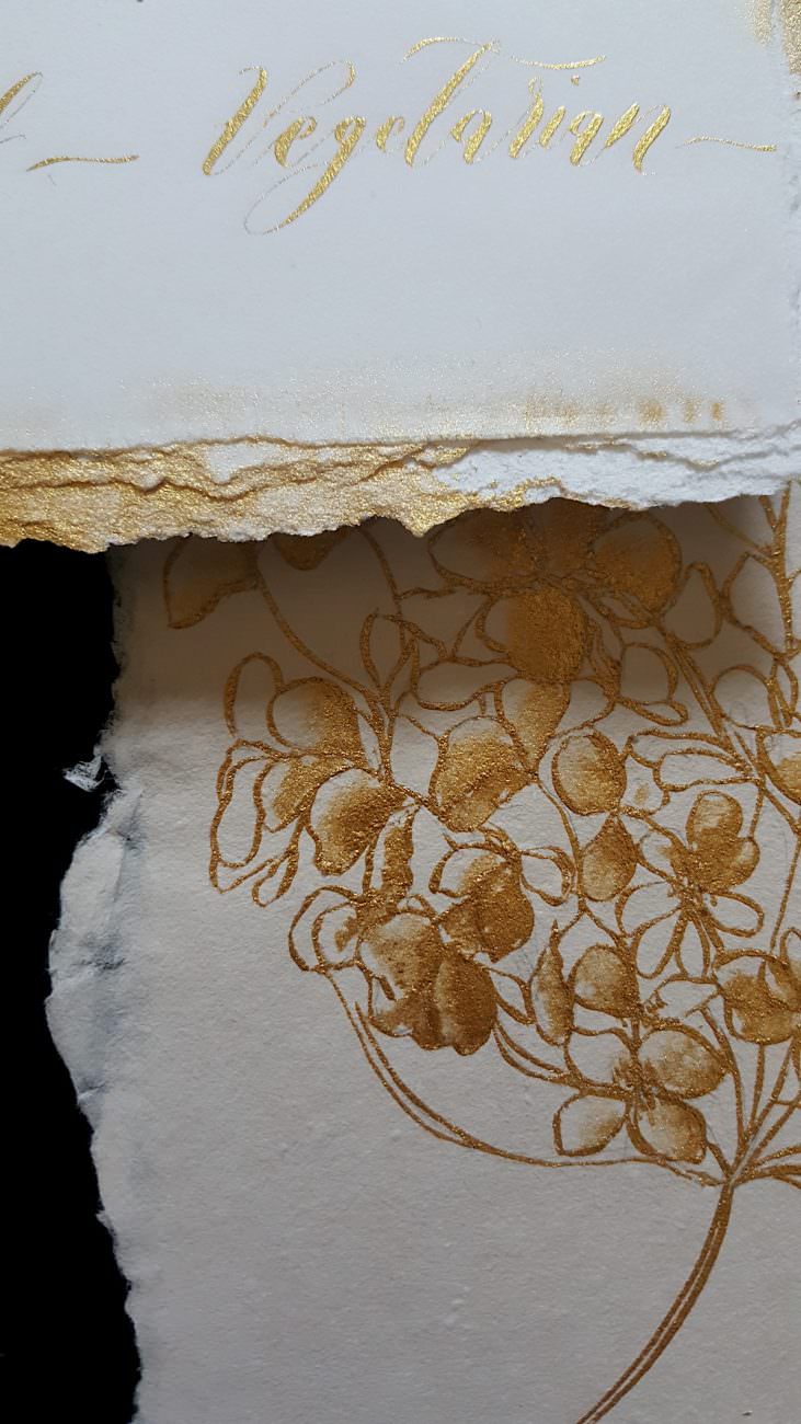Custom Gold Foil Invitations - gold floral drawing