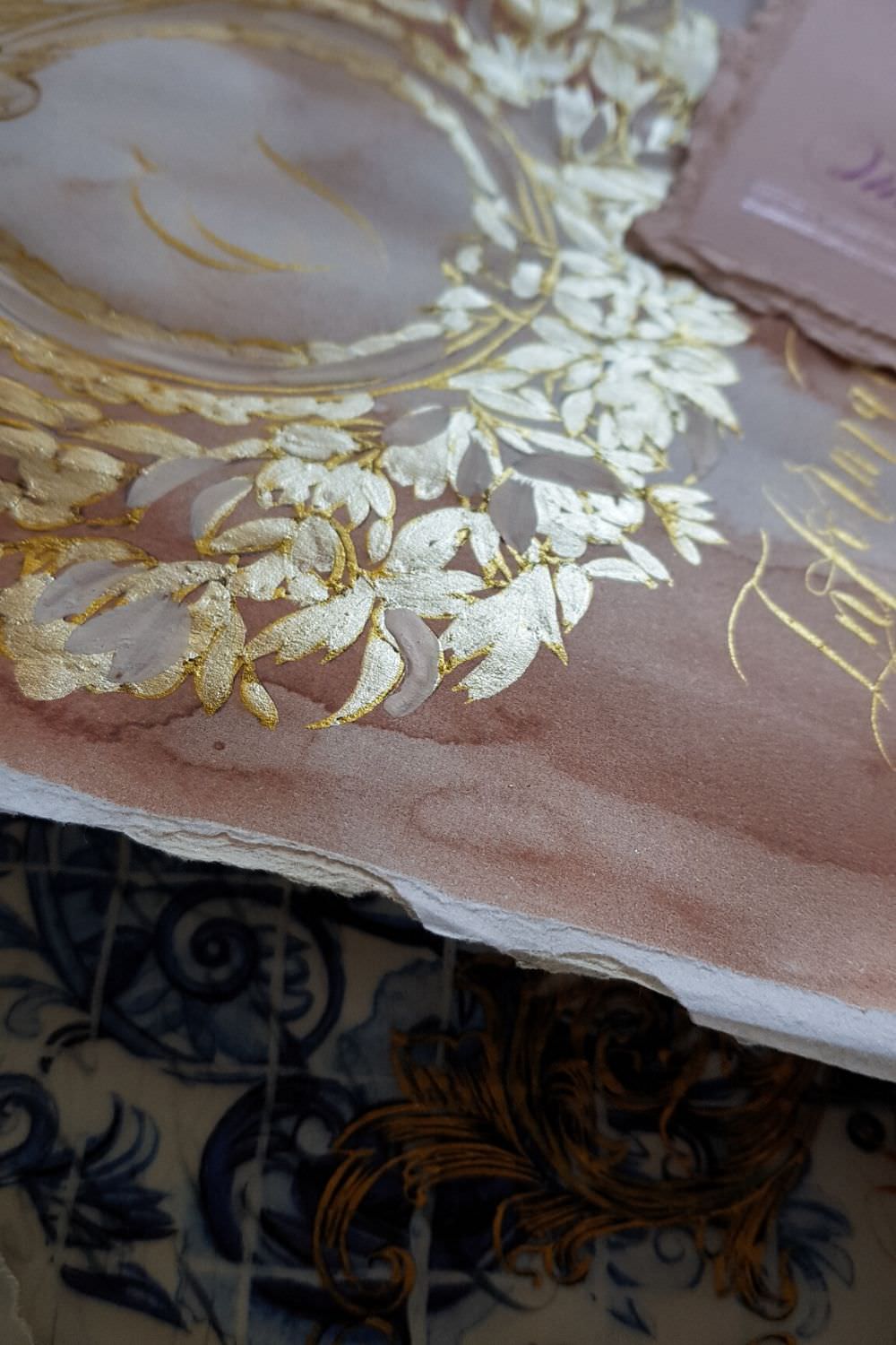 Blush and gold wedding invitations