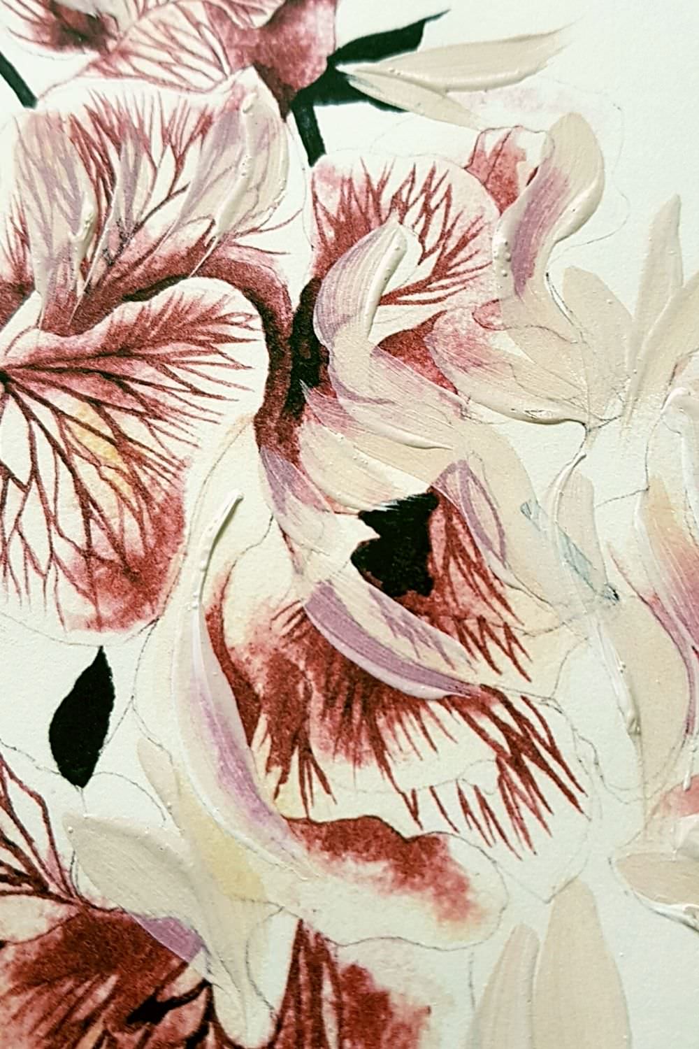 Sweet pea watercolour painting close up view for a beautiful, floral menu design for a destination wedding at Lake Como