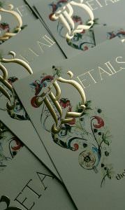 Antique bible manuscript inspired, Italian style details card for a Florentine wedding