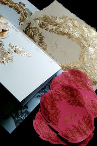 Deep magenta pink and caramel gold with blue for a Italian wedding in Venice