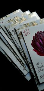 Luxury, gold foiled and embossed floral design envelopes with elegant, hand painted rsvp cards for a romantic Florentine wedding